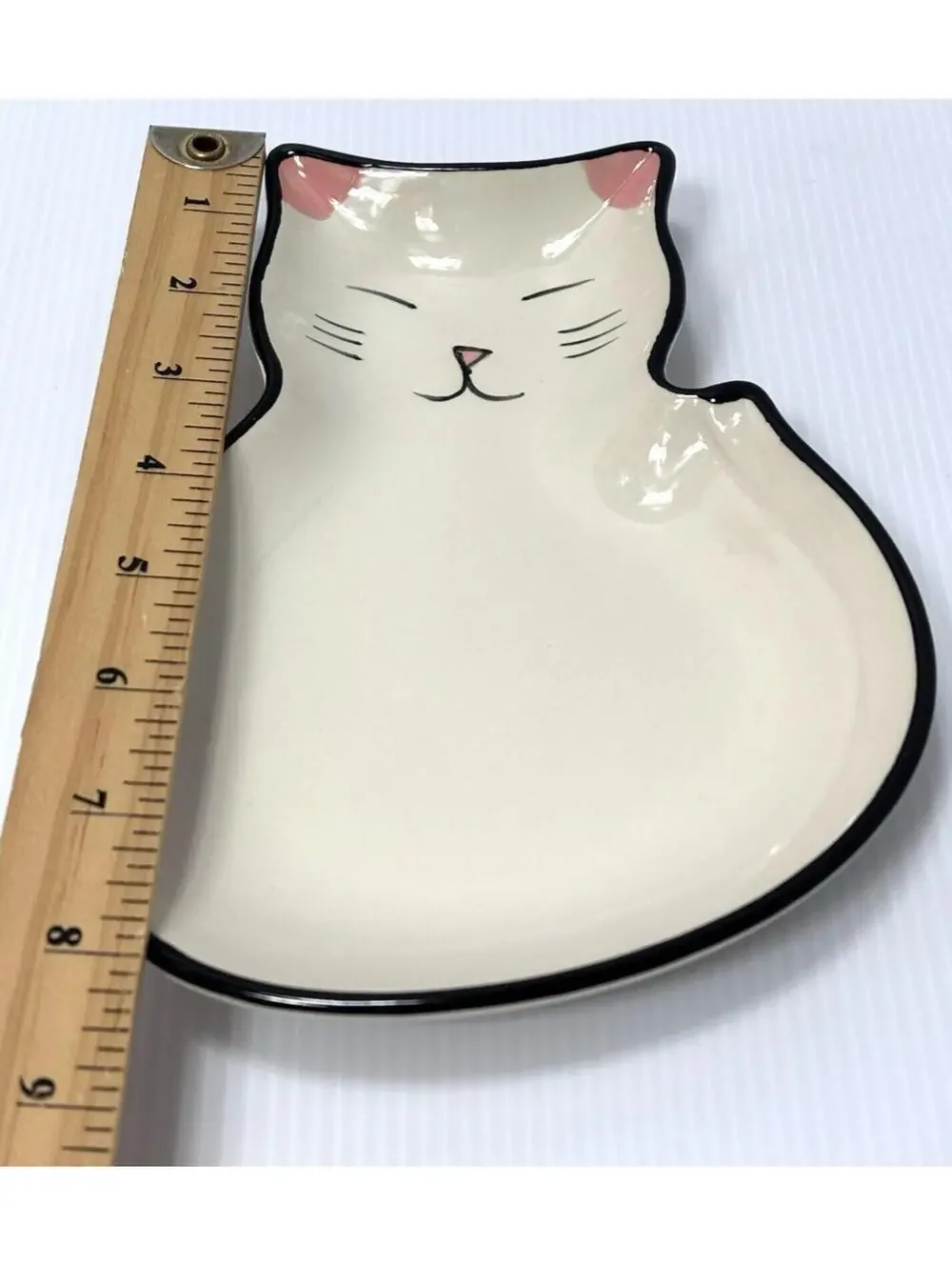 Ceramic Cat Spoon Rest /Trinket Dish Hand Painted White Kitty Jewelry Tray -New